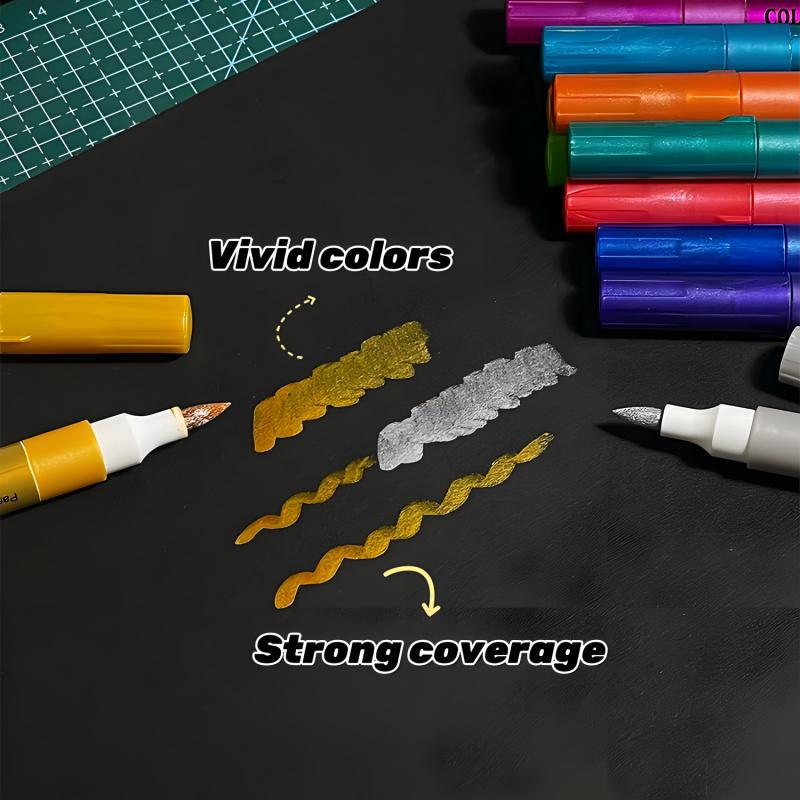 12 Colors Metallic Acrylic Paint Pens for Rock Painting, Soft Brush Tip Metallic Marker for Rock Painting, Ceramic, Glass, Canvas, Mug, Wood, Easter Egg, Waterproof Paint DIY Crafts Making, Diy Painting Supplies