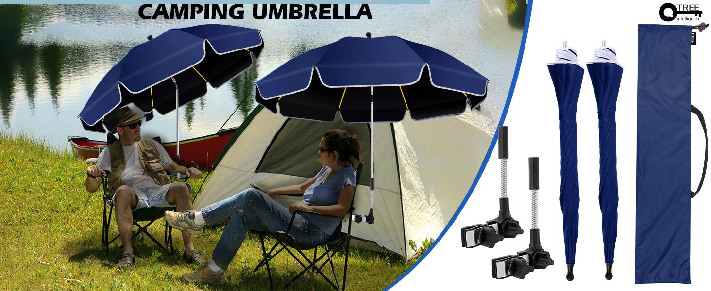 2PACK 48.8 inch Large Beach Umbrella with Clamp Sun Shade for Beach Chair,360 ° Adjustable UV Protection Golf Umbrella with Clip for Outdoor Stroller Wheelchair Camping Chair