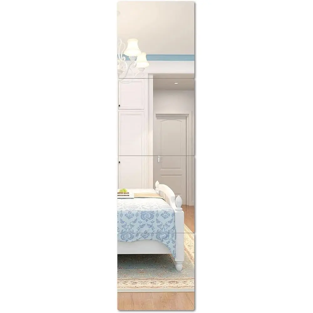 Mirror Tiles, 12x12 in Shatterproof Wall Mirrors, 4 Pack | Flexible , Adhesive  Tapes Included, for Bedroom Doors, Closets, Gym, Dorm, and DIY Wall Decor.