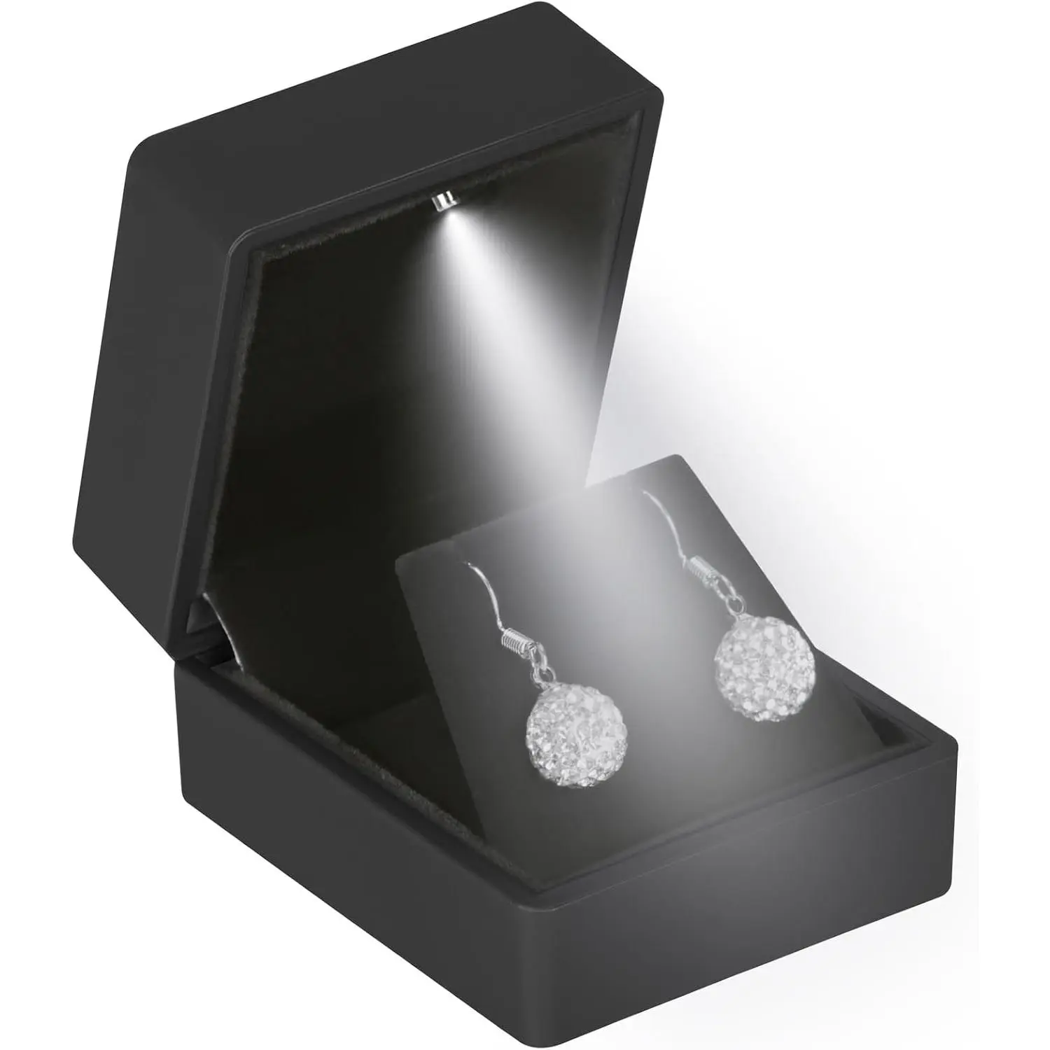 LED Light Jewelry Gift Box for Proposal, Wedding, Engagement, Birthday, Luxury Earring Display Case (Black)