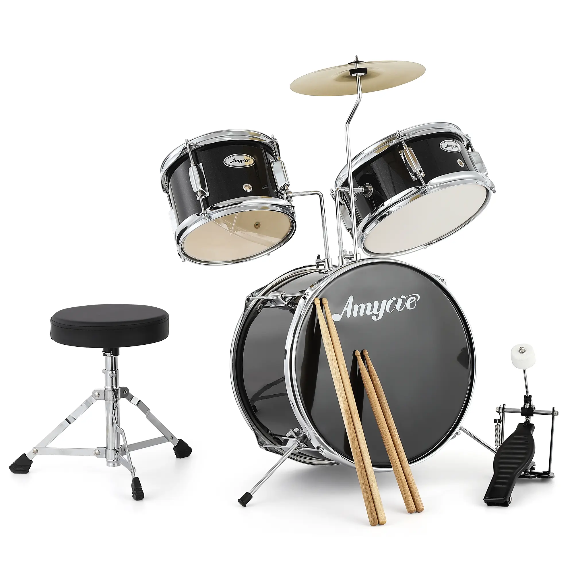 3‑Piece Kids Beginner Drum Set with Cymbal, Complete Percussion Kit with Tom, Bass Drum, Drumsticks, Bass Pedal and Drum Stool, Junior Musical Instrument for Starters, Red
