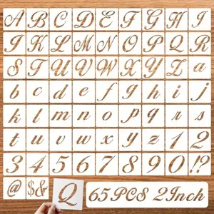 65 Pieces Reusable Plastic 2 Inch Letter Stencils, Alphabet, Numbers, Symbols for Wood Painting, Calligraphy Style Art Craft Templates