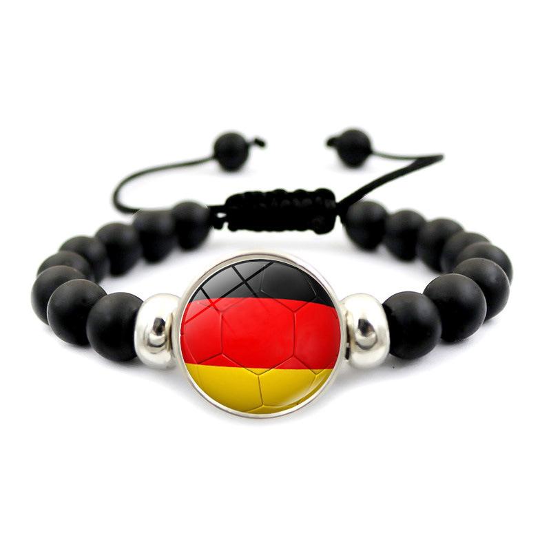 Soccer Beaded Bracelet for Men Women 2026 World Cup Trendy Black Stretch Bracelet Germany Spain Brazil National Team Fan Jewelry Handmade Fashion Wristband for Game Day Match Viewing Party Streetwear Daily Wear Sports Fan Gift