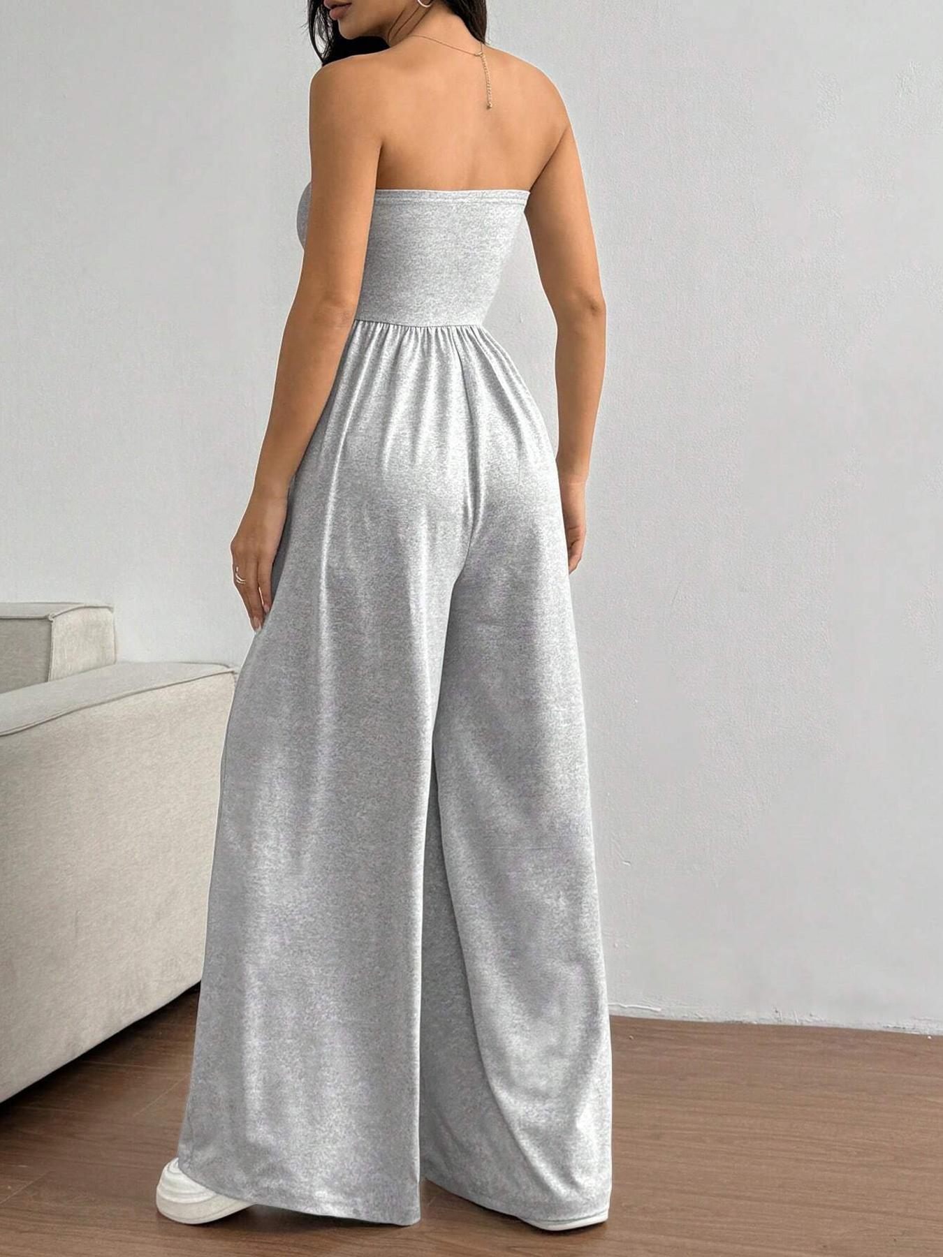 Women's Solid Color Tube Jumpsuit, Casual Fashion Jumpsuit for Daily Wear, Women's Jumpsuit for Summer, Casual Jumpsuits