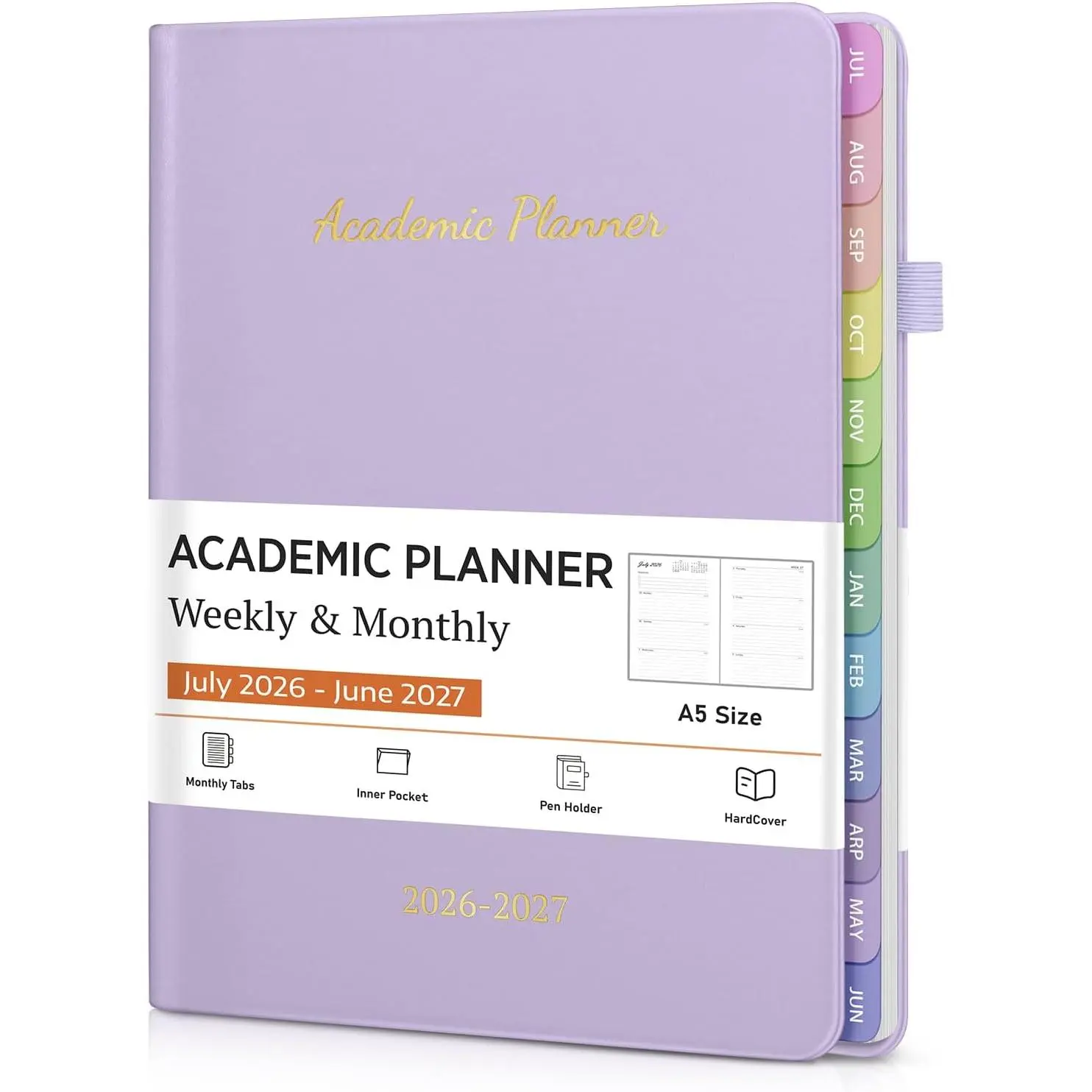 Academic Planner 2026-2027, July 2026 - June 2027 with Colorful Tabs | Weekly and Monthly Academic Year Calendar Planner, Hardcover Daily Agenda Book for School & Office,