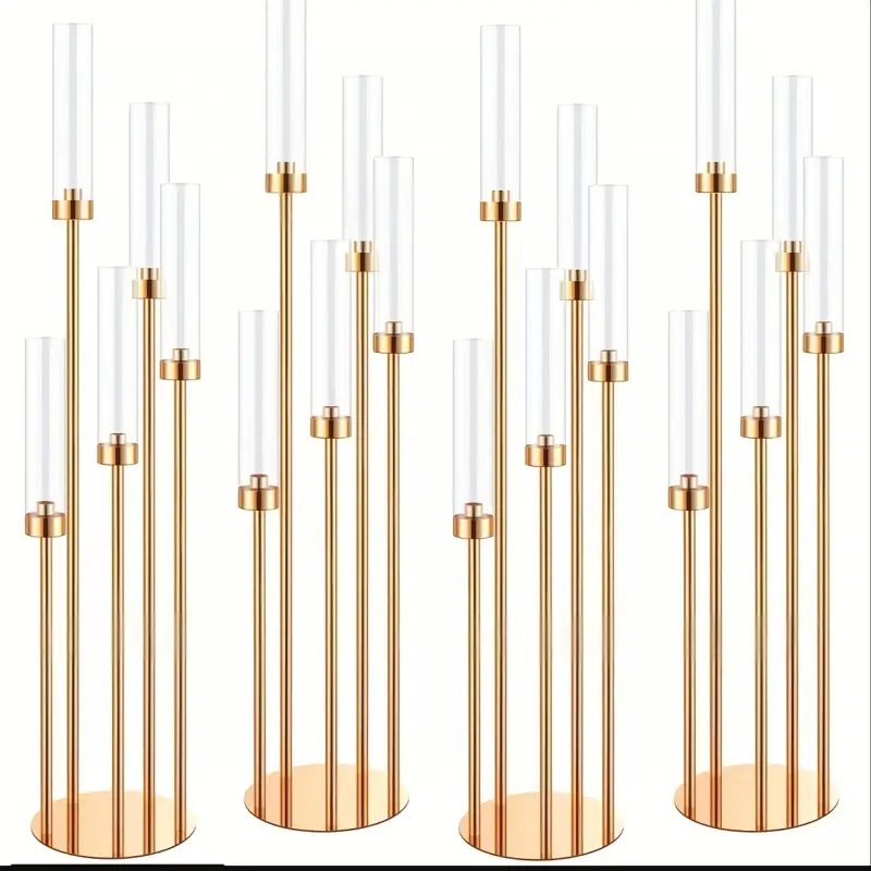 1Piece 5 Arm Floor Candelabra 106.68cm Tall Metal Candle Holder Table Centerpiece with Acrylic Shade for Valentine's Day Party Wedding Home Decoration
