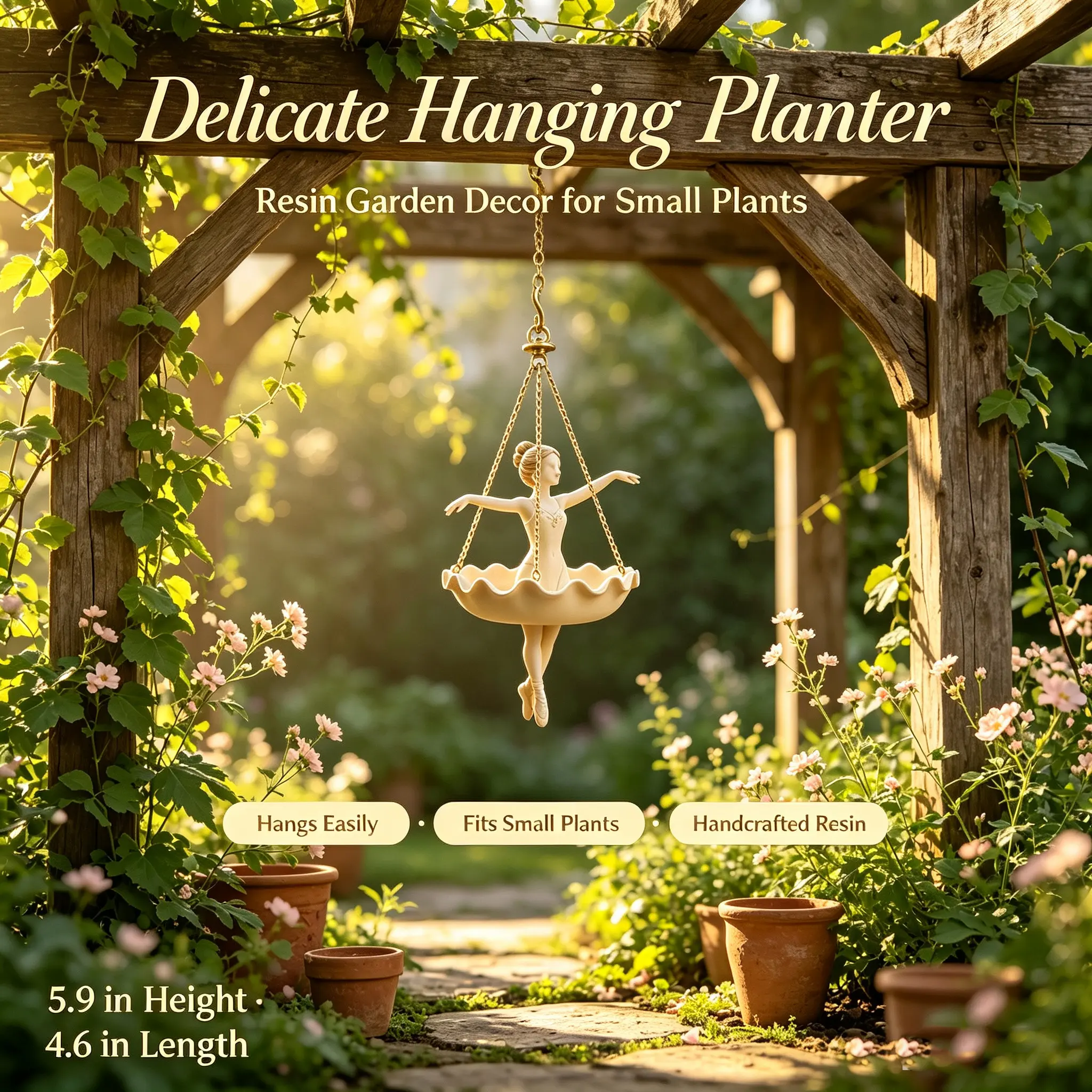 Dancer Hanging Planter  Resin Ballet Flower Holder  with Hook & Chain  for Entryway, Garden, and Indoor Decor Dancer Planter Resin Flower Holder Decorative Plant