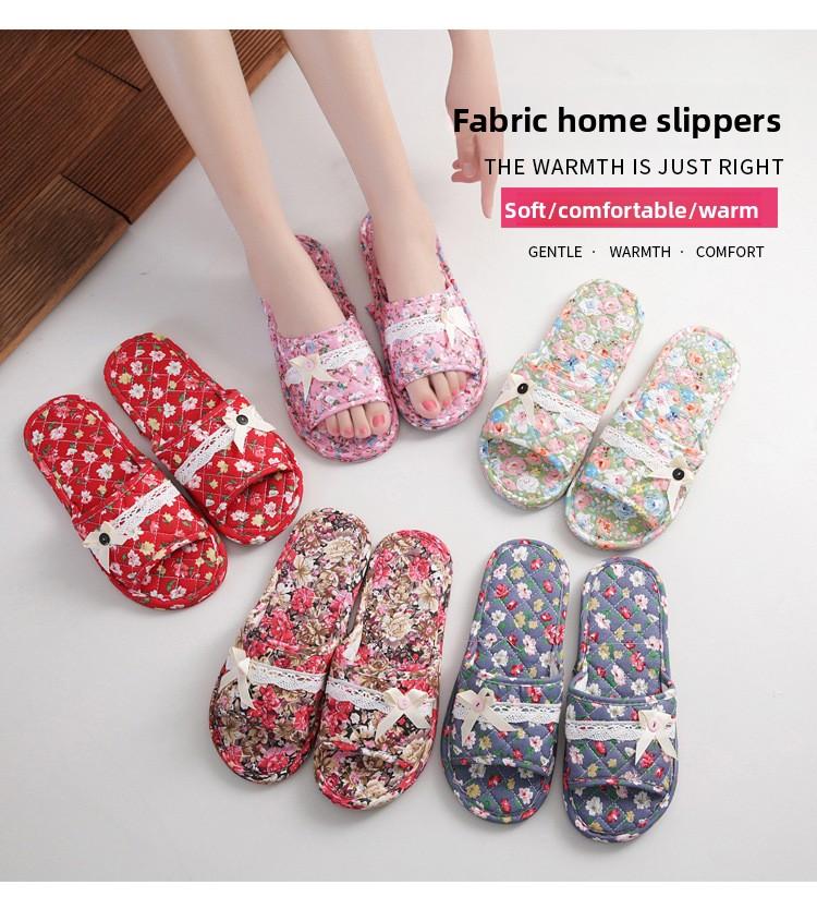 Two-layer fabric-soled wooden floor slippers, soft-soled couple's slippers, women's summer indoor silent home shoes