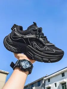 Sizes 39-44, Six Colors,  Men's Sporty Sneakers, Breathable Mesh, Thick Sole, PU Leather Upper, Patchwork Design, All Seasons