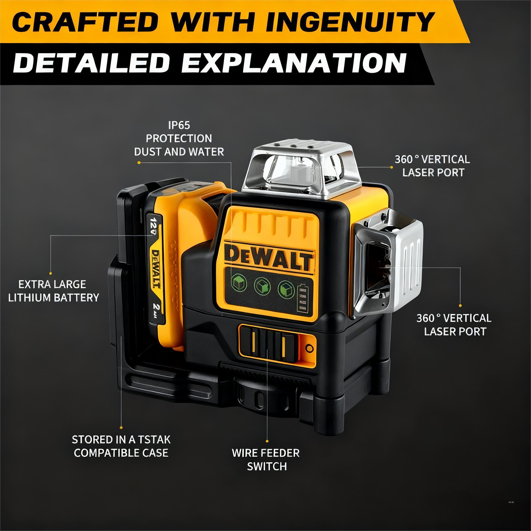 DEWALT DW089LG 12V Cordless Green Laser Level 12 Lines 360° Coverage Li-ion Battery Powered for DIY Professionals Outdoor Tool