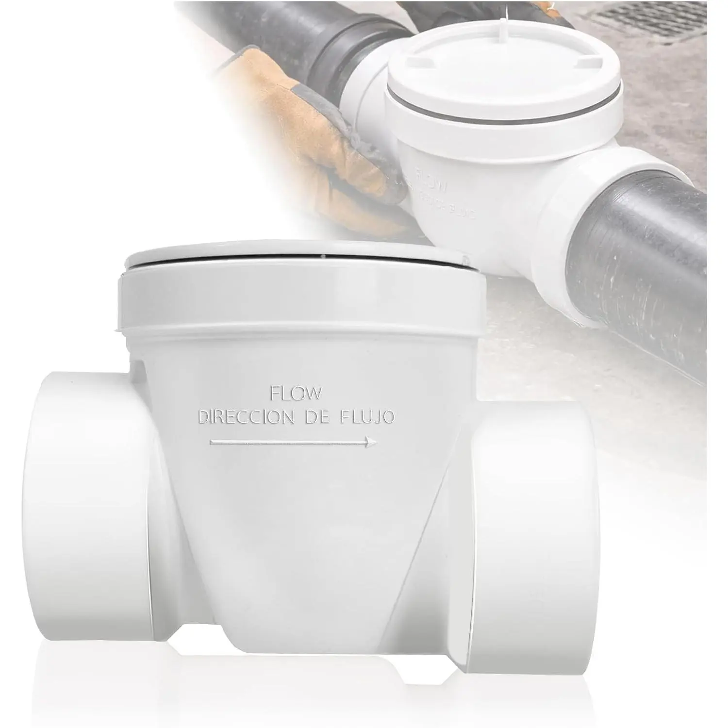 3" PVC Backwater Valve Drain Backflow Preventer Valve, White | 3 Inch Backwater Check Valve Prevents Sewage and Rainwater from Flowing Back