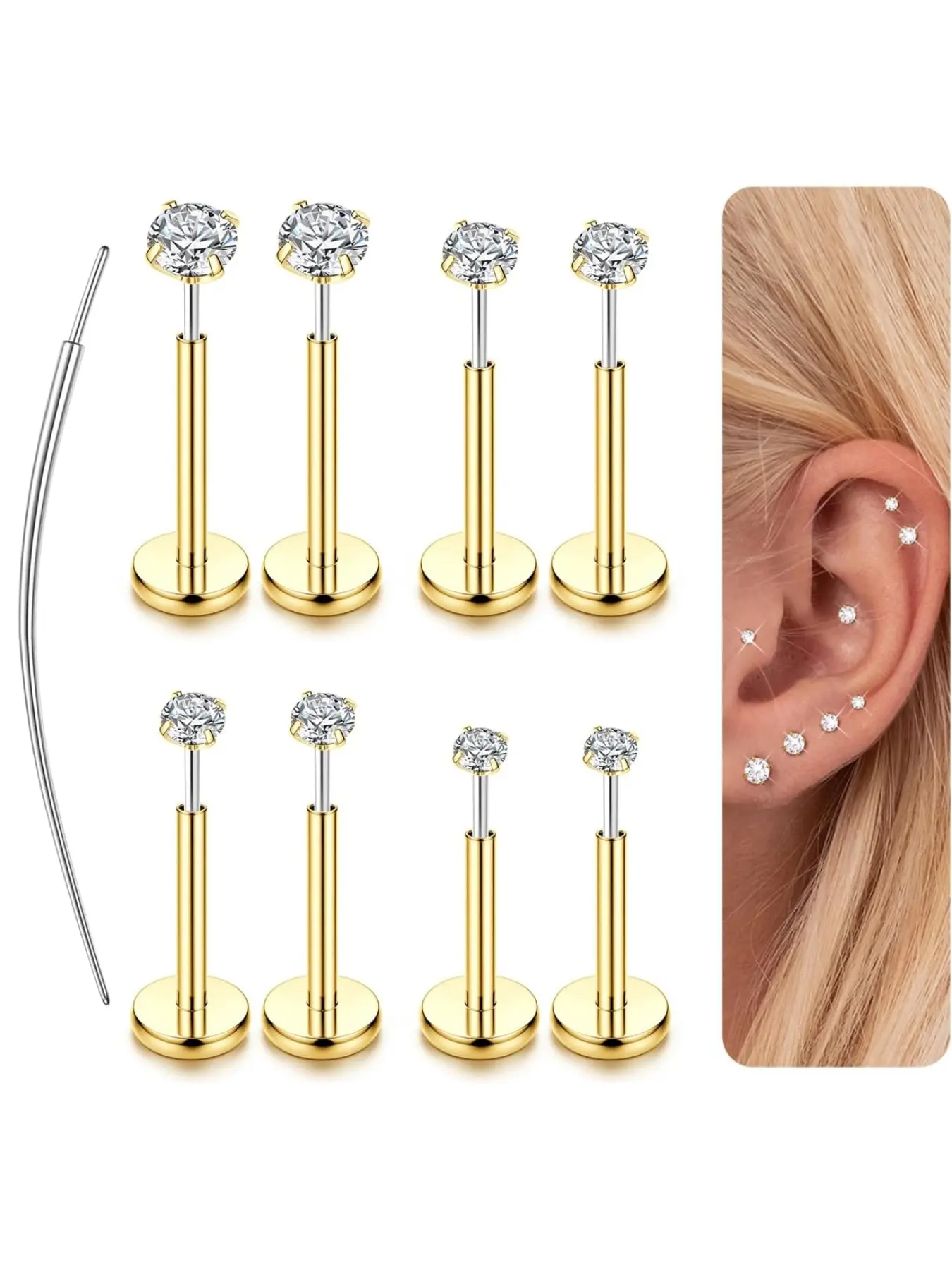 Nose Rings for Women, Threadless Nose Studs and Flat Back Earrings