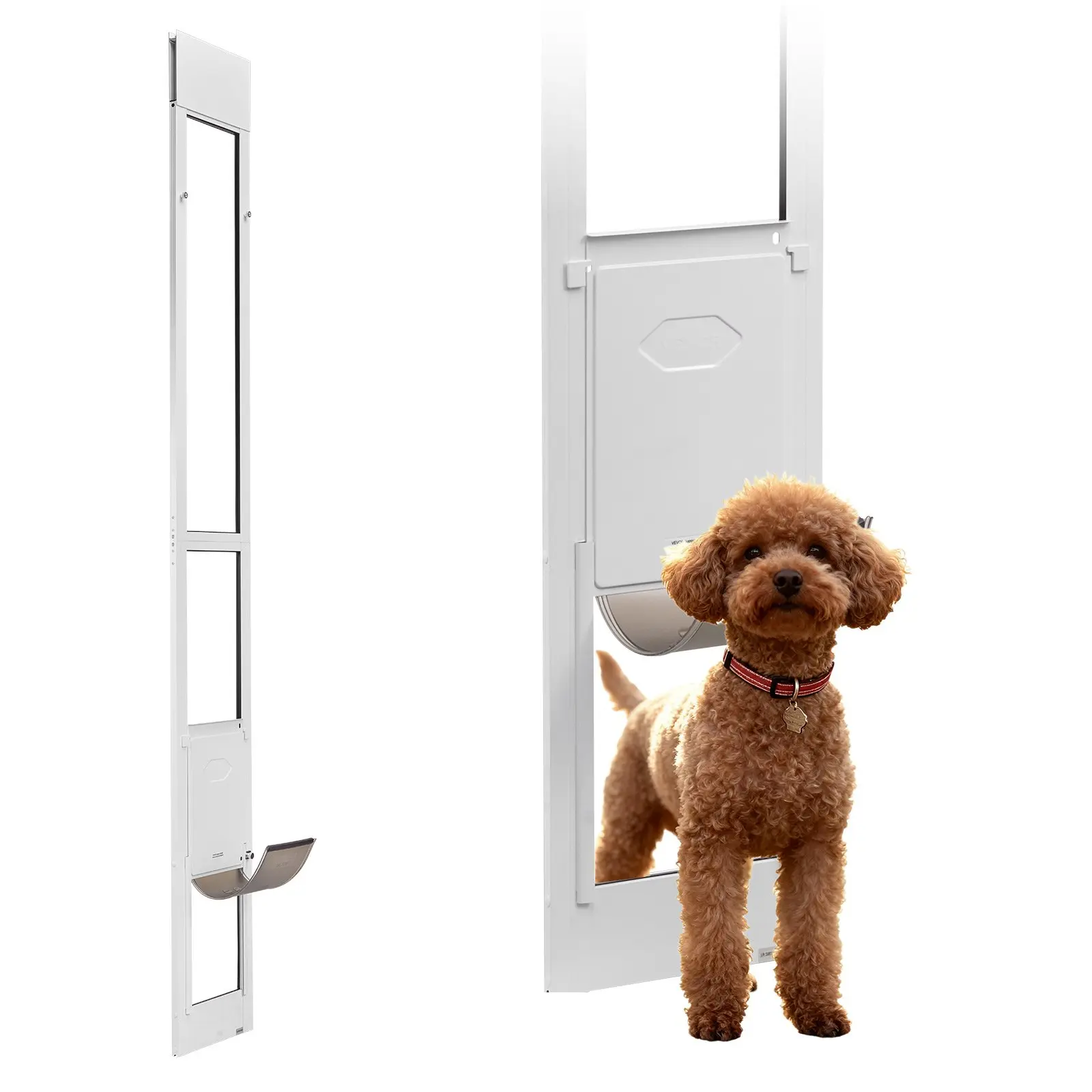 【Summerfinds】VEVOR Dog Door for Sliding Glass Door, 91 to 96 in Adjustable Height, Aluminum Alloy Frame with Metal Rotating Hinges, Lock Design, 8 1/4x 12 1/4 in Flap, Sliding Glass Pet Door for Renters