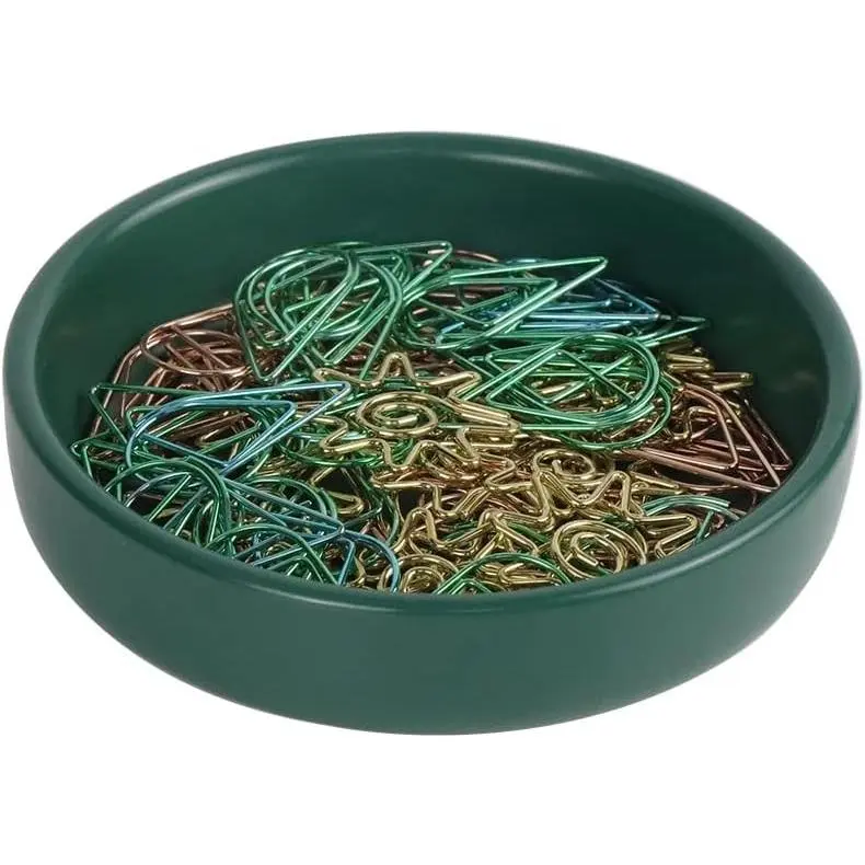 MEI YI TIAN Small Ceramic Round Paperclip Holder for Desk, Macaron Dark Green Multi-Purpose Desktop Organizer for Push Pins & Paper Clips, Cute Storage Dispenser Desk Accessories