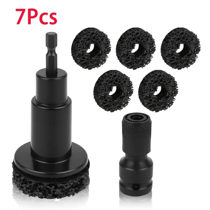 7-piece set of hub spindle brake disc grinding heads, tools for rust removal and maintenance, brake cleaner and hub cleaning kit; 5 grinding heads designed to quickly remove rust from studs and brake discs, compatible with 1/2-inch wrenches or electric dr