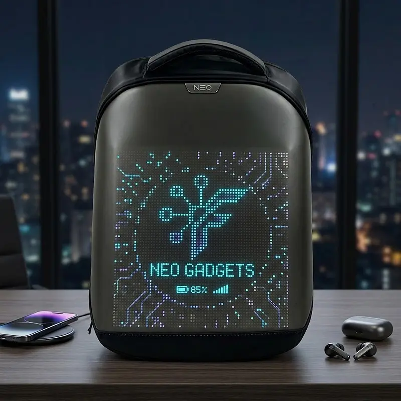 LED Knight Backpack R5 Black Style, Smart Bluetooth Programmable Screen, 15.6" Laptop Backpack with USB, DIY Animation, Cool Motorcycle Riding Gear for Men Biker (Power Bank Not Included)