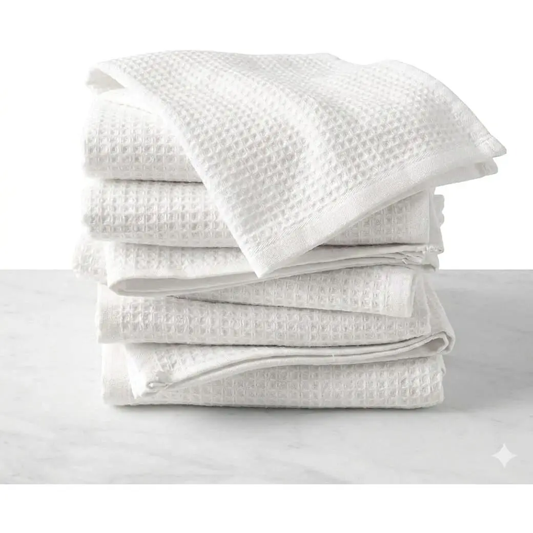 Waffle Weave Fingertip Towel Sets, Size 11"x18", 100% Natural Cotton, Quick Dry Soft Luxurious Highly Absorbent, Small Face Towel No Lint Fade Resistant (White, 4)