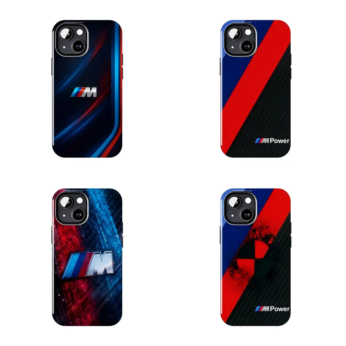 Dark Gloss Speed Flow Line M Tri Stripe BMW M Logo Minimal Phone Case, Motorsport Racing Shockproof TPU Cover, Anti-Fingerprint Protective Case for iPhone 16 Pro Max/15/14/13/12