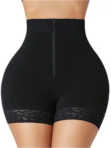 1 Count High Waist Tummy Control Waist Cincher Bottom, Colombian Shapewear, Fajas, Butt Lifting Compression Shaper Panty, Lace Trim Front Shaping Panties, Women's Zipper Closure Shapewear, Perfect For Dating & Outfit Matching