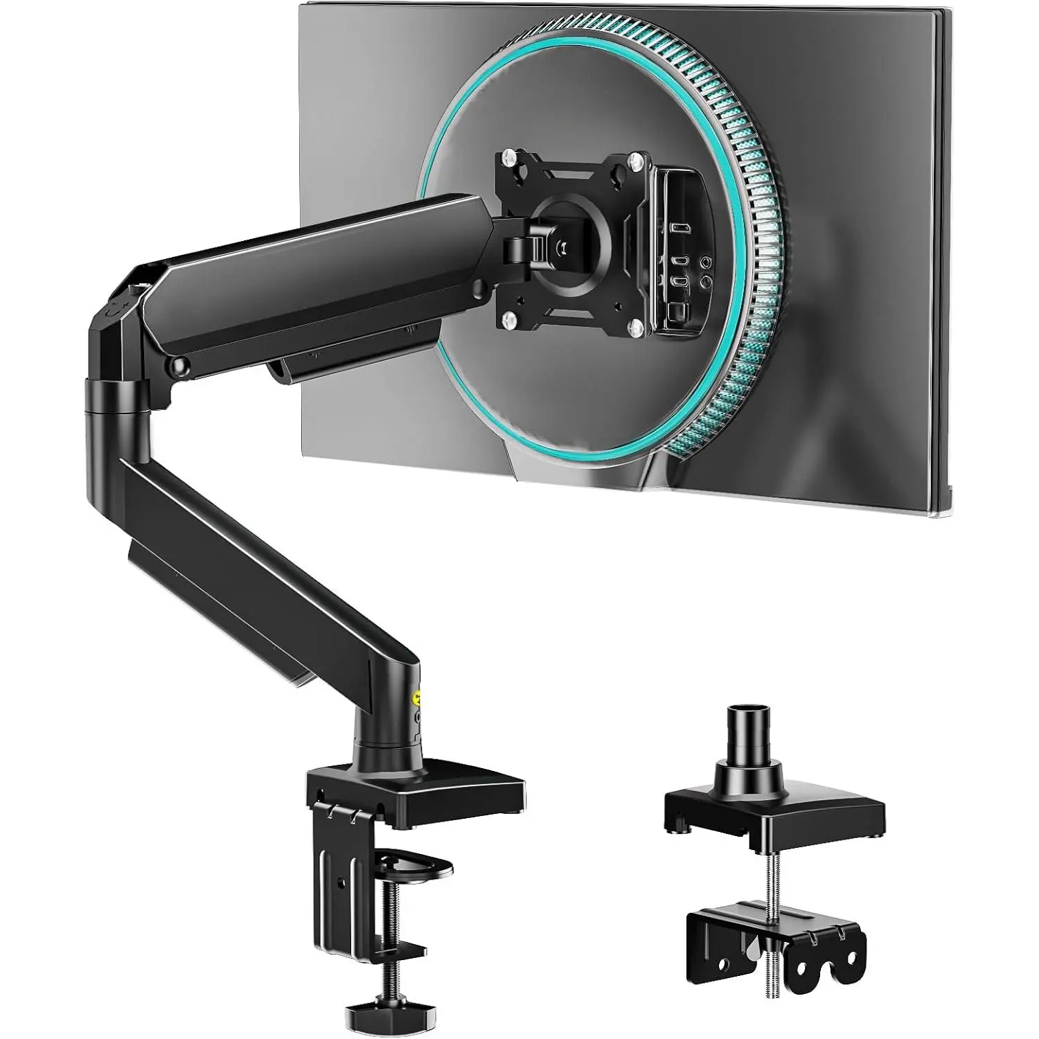 Single Arm Gas Spring Adjustable Monitor Arm for 17-32 in LCD Screens - Clamp/Grommet Base, VESA Compatible, Fits 4.4-22lbs Displays 09DB01-1, Monitor Arms