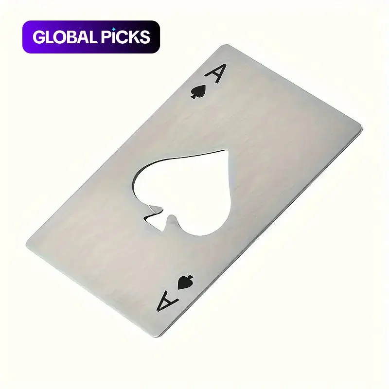 Stainless Steel Poker Card Design Decorative Bottle Opener, 1 Count Portable Compact Multipurpose Lid Opener Beer Soda Cap Opener, Durable Opener for Events and Parties Home Bar Accessories #GLOBAL PICKS