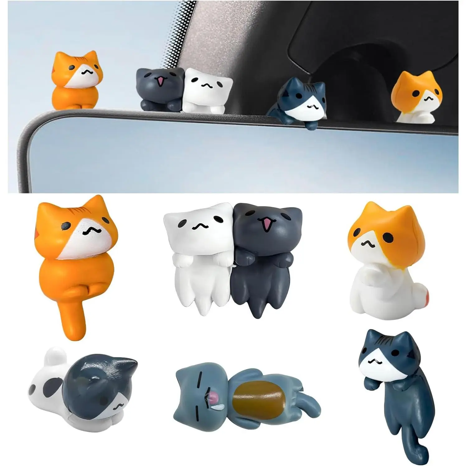 6 count Cute   Rearview Mirror Ornaments, Cute Mini  Auto Dashboard Decorative Ornament, Funny Pussy Figurines  Interior Decor for Women Men,  Accessories