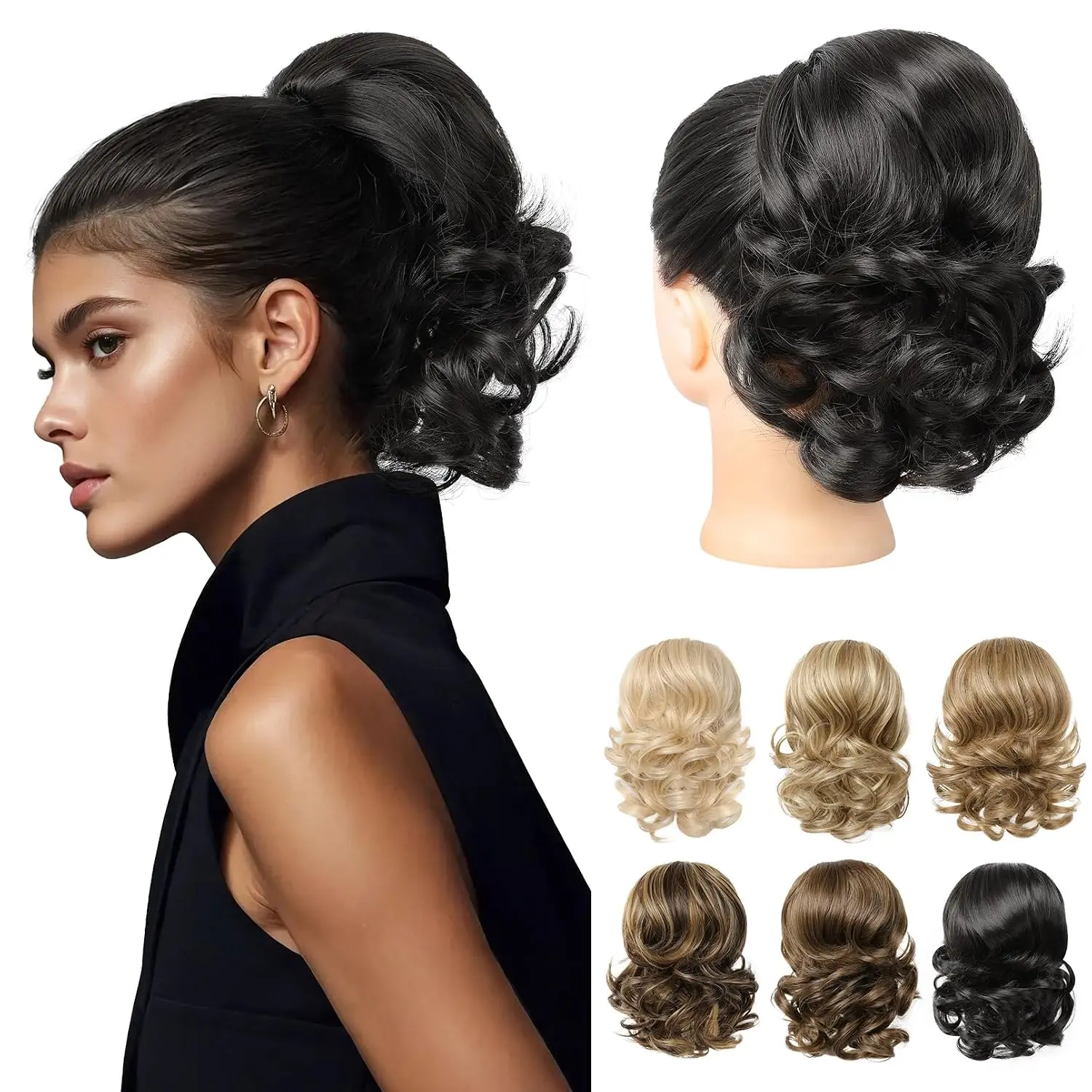 Ponytail Extension, 8" Short Curly Drawstring Ponytail for Women Pony Tails Hair Extensions Hairpiece for Women Daily Wear-Black Brown