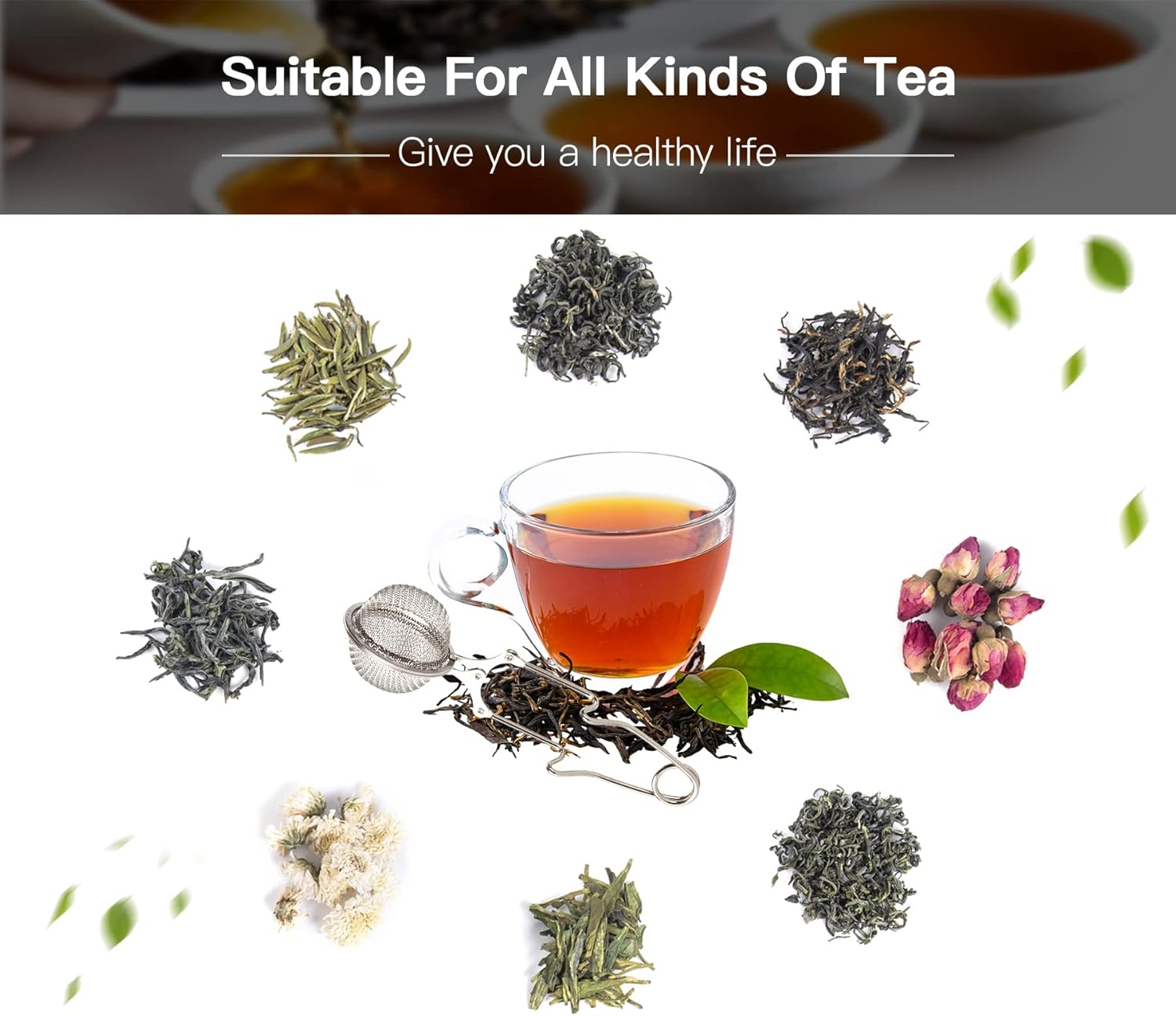 Snap Ball Tea Strainer, Stainless Steel Tea Infuser Filter with Handle for Loose Leaf Tea, Spices, Seasonings