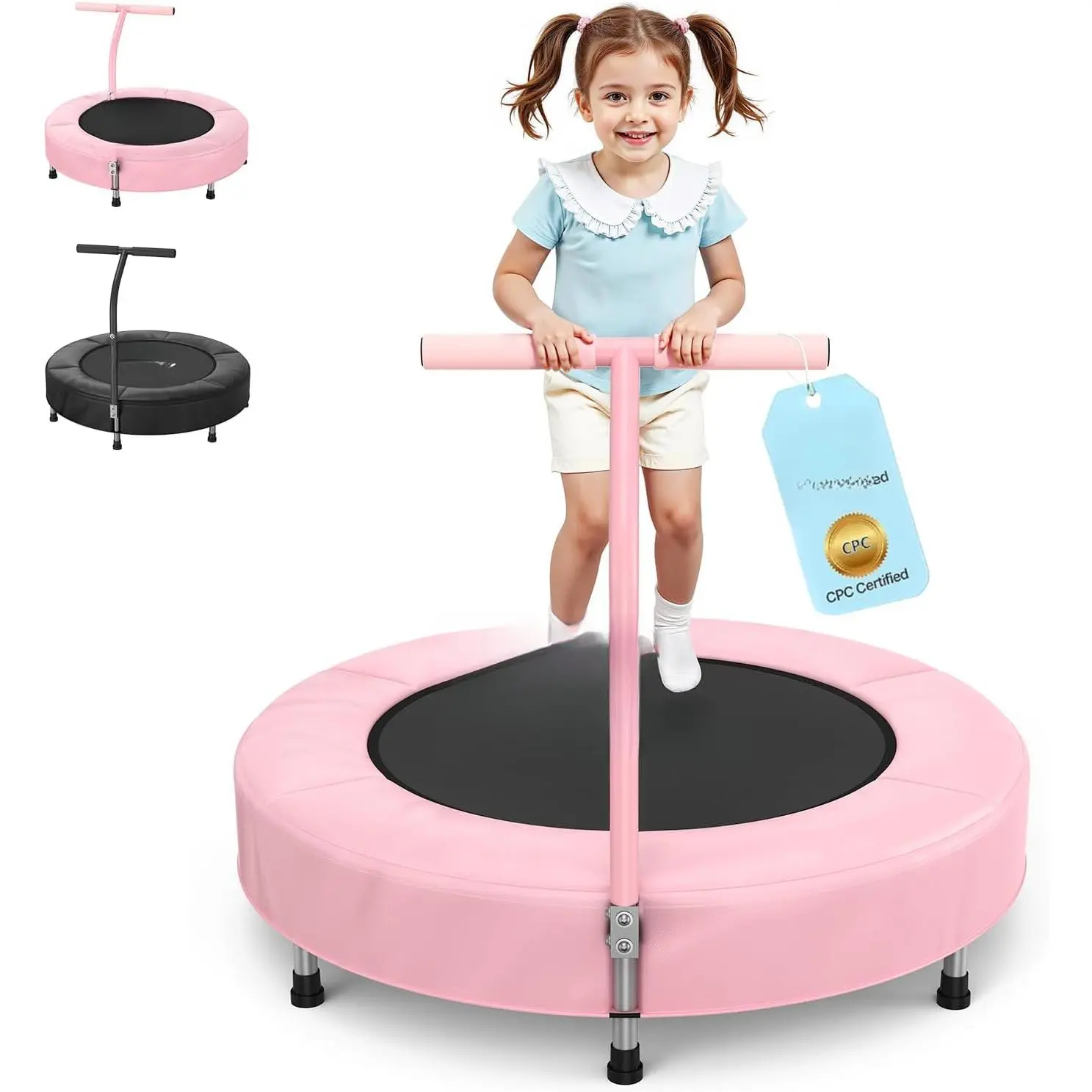 SP1 36'' Kids Toddler Trampoline Indoor, Foam Handle| FED Fitness Thickened Coil Springs  easy to installation