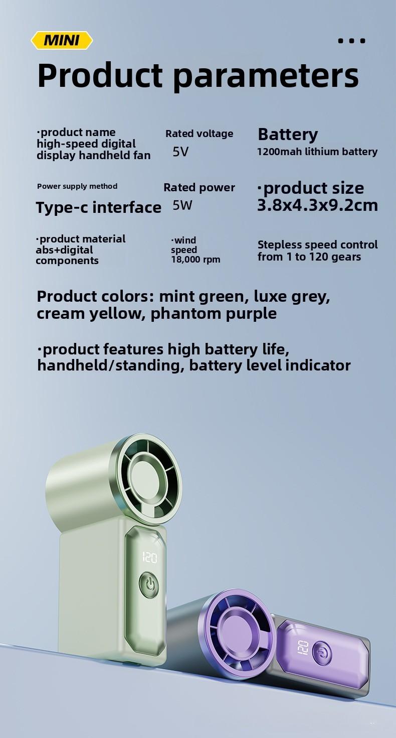 Handheld ice-cooling fan, small semiconductor refrigeration, digital display, portable pocket fan for dormitory and travel, wholesale