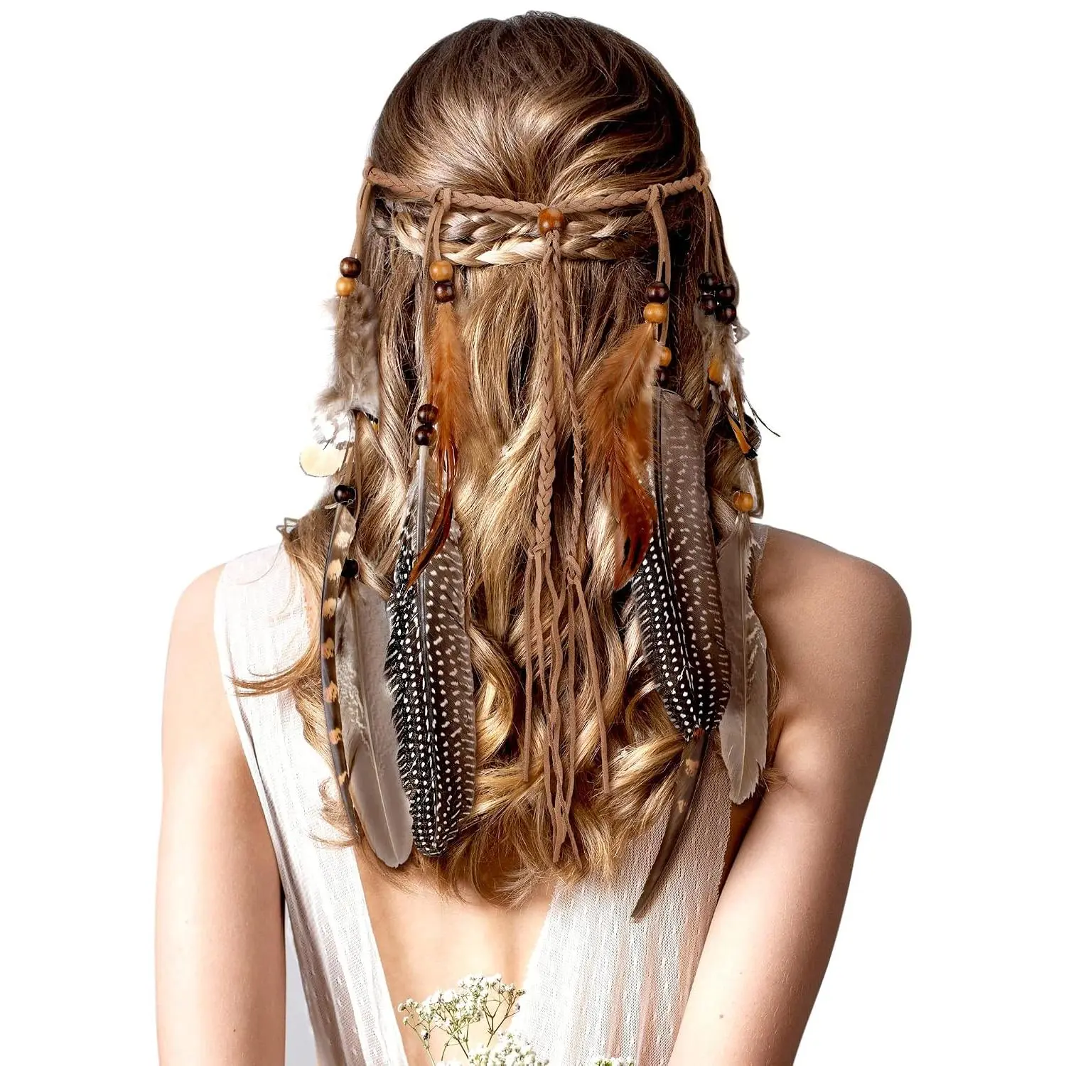 Headband Hippie Headband for Women Hippie Accessories Indian Hair Accessories for Costume(Short,Classic Style,Brown Series)