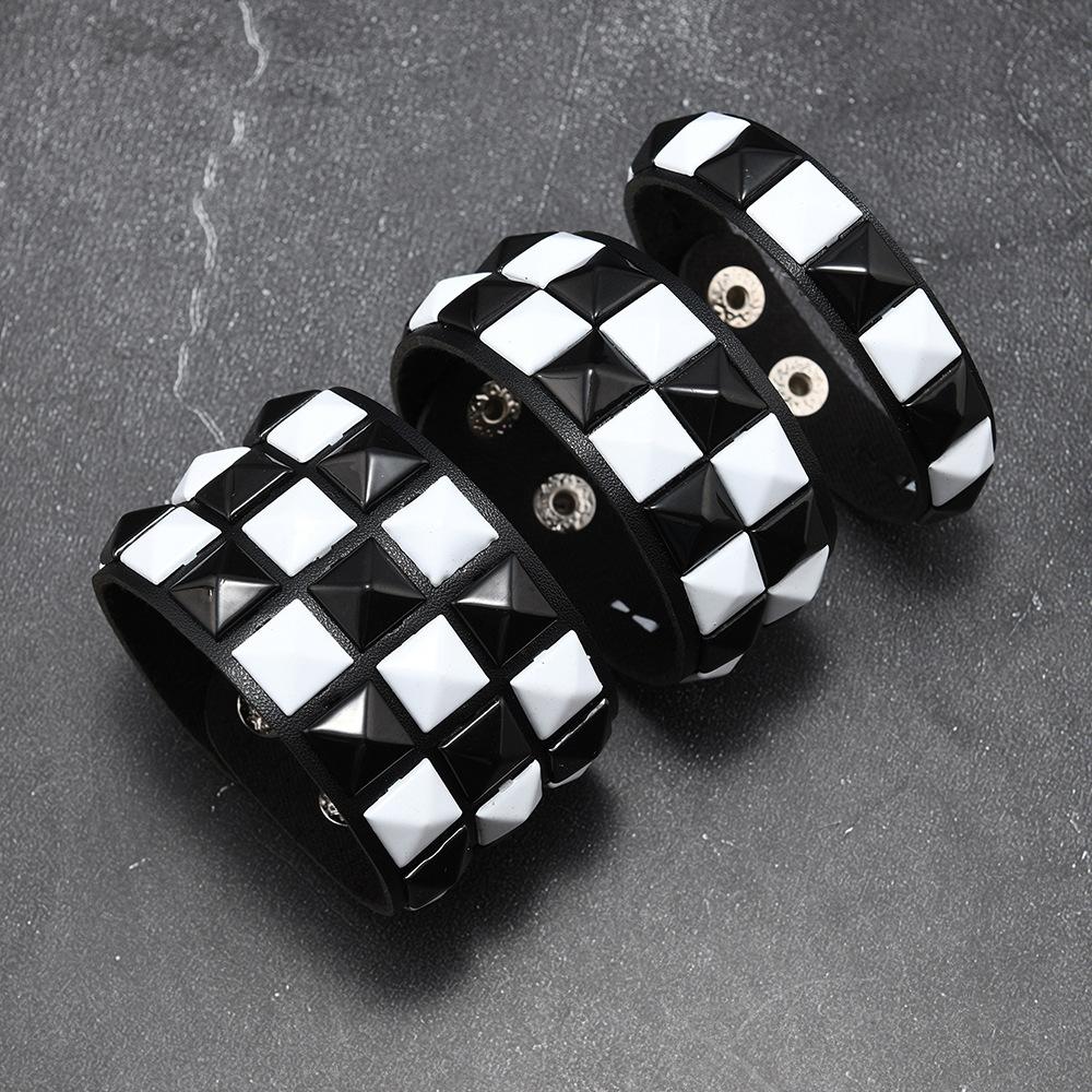 3Pcs/Set Fashion Contrasting Rivets Leather Wrist Friendship Big Wide Bracelet For Male Female Buckle Vintage Punk Jewelry