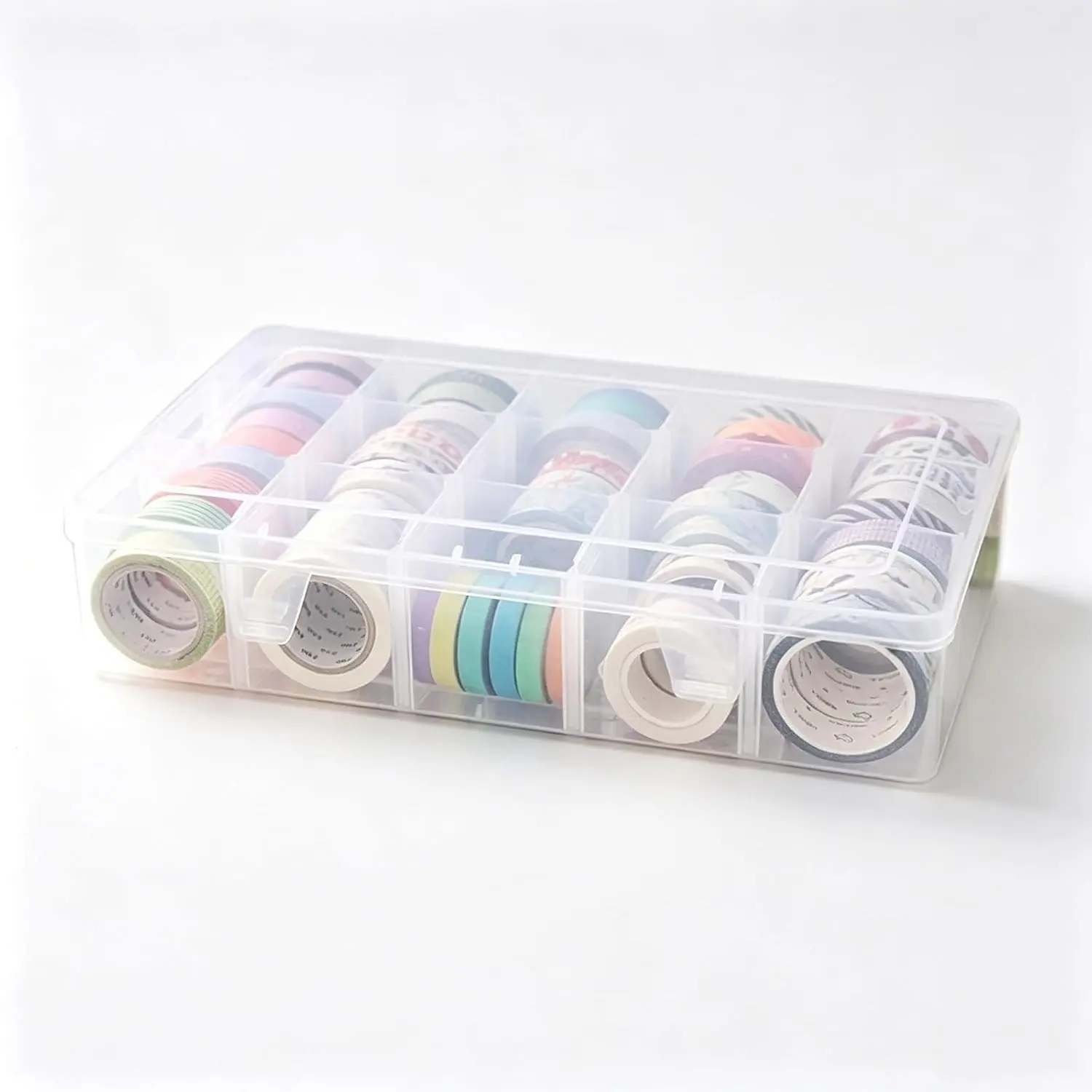 Adjustable 15-Compartment Grid Slot Plastic Storage Box Jewelry Bead Tool for Washi Tape, Art Supplies and Sticker Container Organizer Case