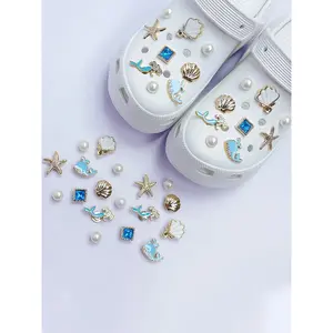 22PCS Cute Resin DIY Accessories for Crocs, Pearl Starfish and Shell Design, Removable Crystal Shoes Charms for Fashionable Footwear Decor, Shoe Decoration, Cute Shoe Decorations