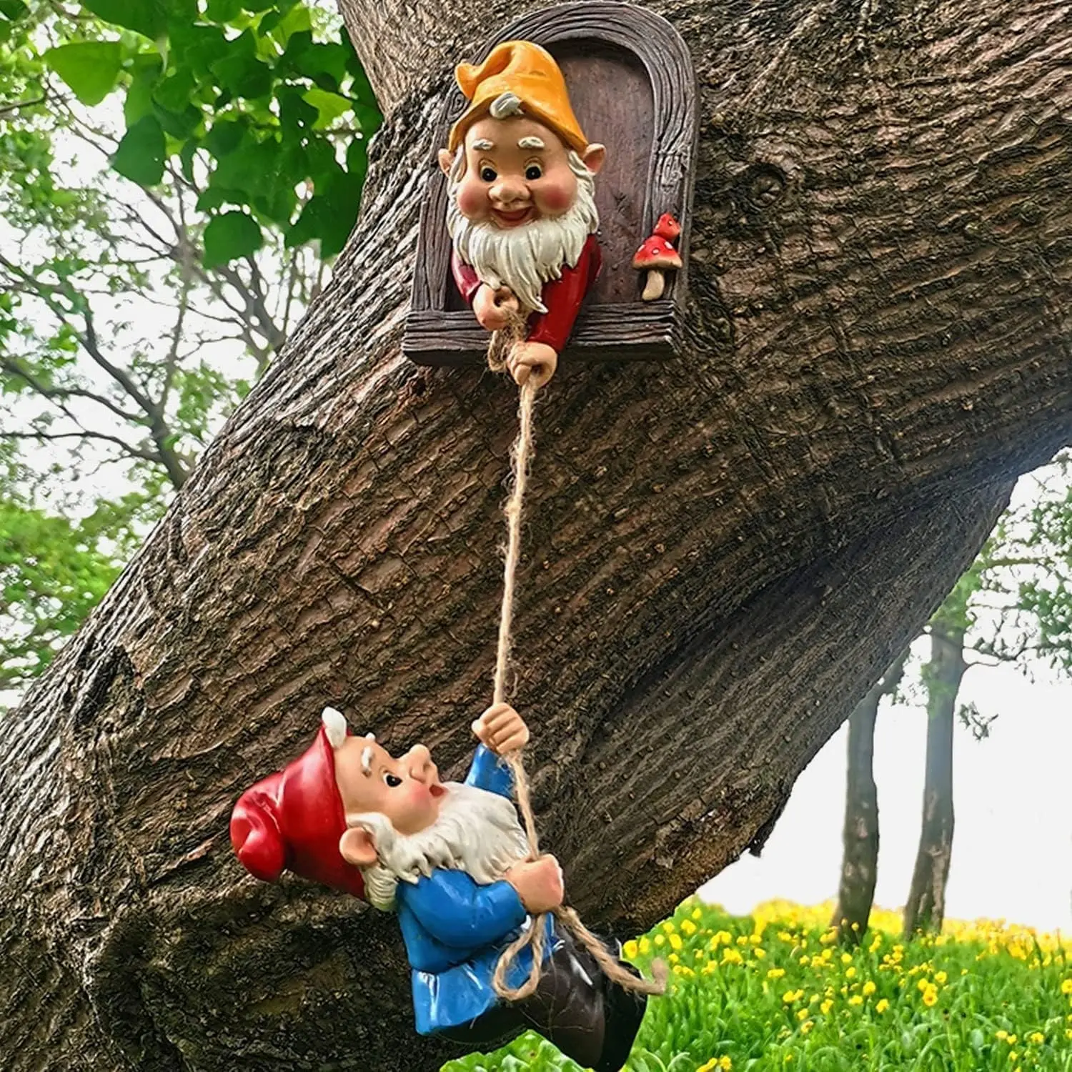 Gnome Garden Decoration Climbing Tree Decor Outdoor,Fairy Door Tree Face Figurine Lawn Patio Decor,Funny Climbing Elves Tree Peeker Sculpture Yard Art Outdoor Statue, Exterior Decorative Statues