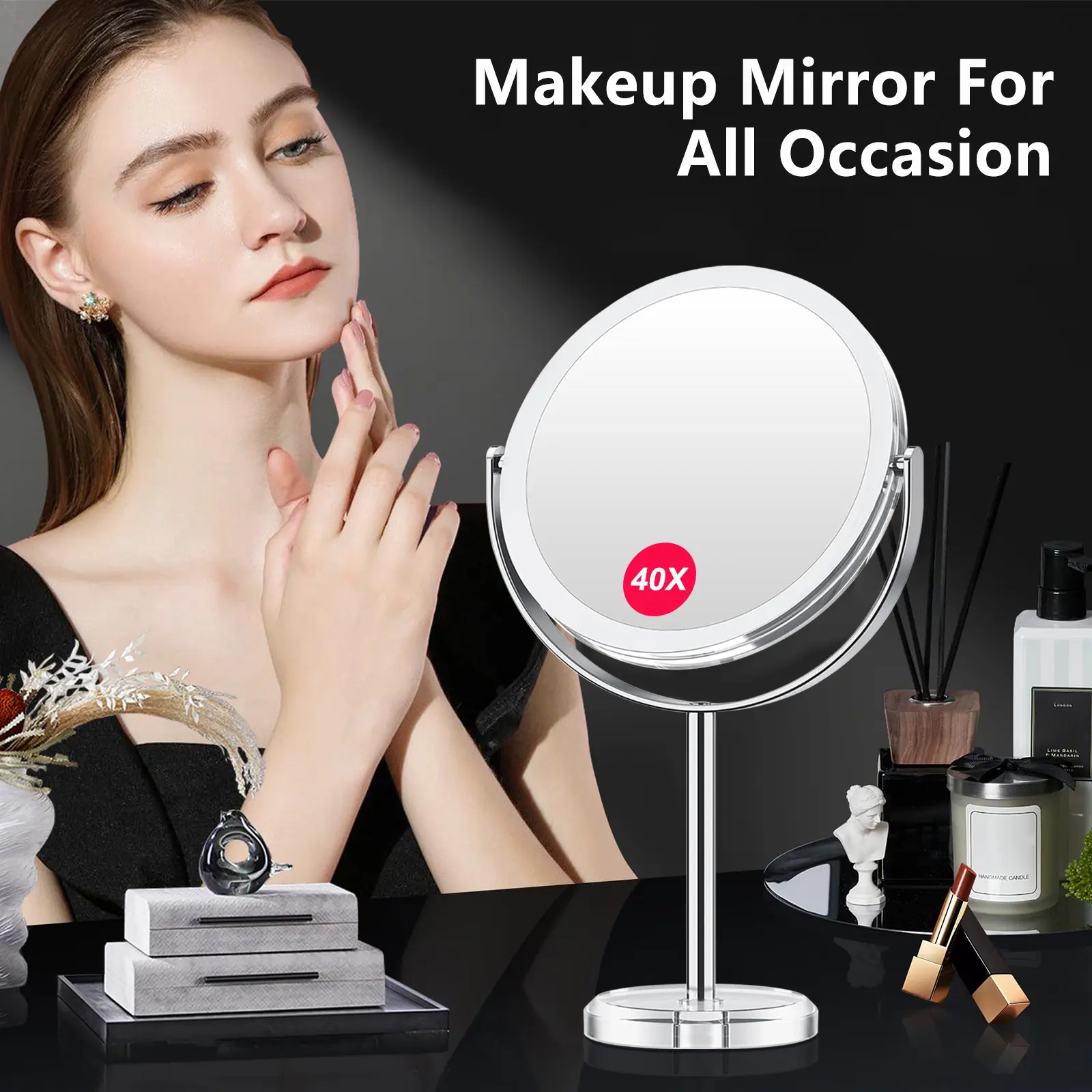 1X/40X Magnifying Mirror, Double Sided Makeup Mirror with Stand, Vanity Tabletop Mirror, 360° Rotation Portable for Dressing Table Desk Bathroom Bedroom Travel, Gifts for Women, Birthday Gifts for Women