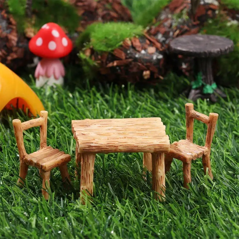 3pcs Miniature Table Chairs Set, Fairy Garden Furniture Ornaments Kit, Dollhouse Accessories for Home Micro Landscape, Holiday Gifts