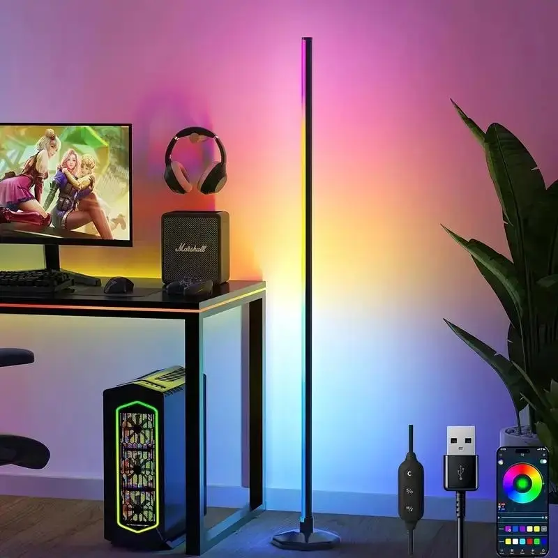 RGB Corner Floor Light, APP Control Color Changing Corner Light, Music Sync Modern Floor Light, Ambient Light for Living Room, Bedroom, Game Room, Smart, Smart Lamp, Led Corner Lamp, Bedroom Lighting, App Controlled Lighting, Adjustable Indoor Lighting