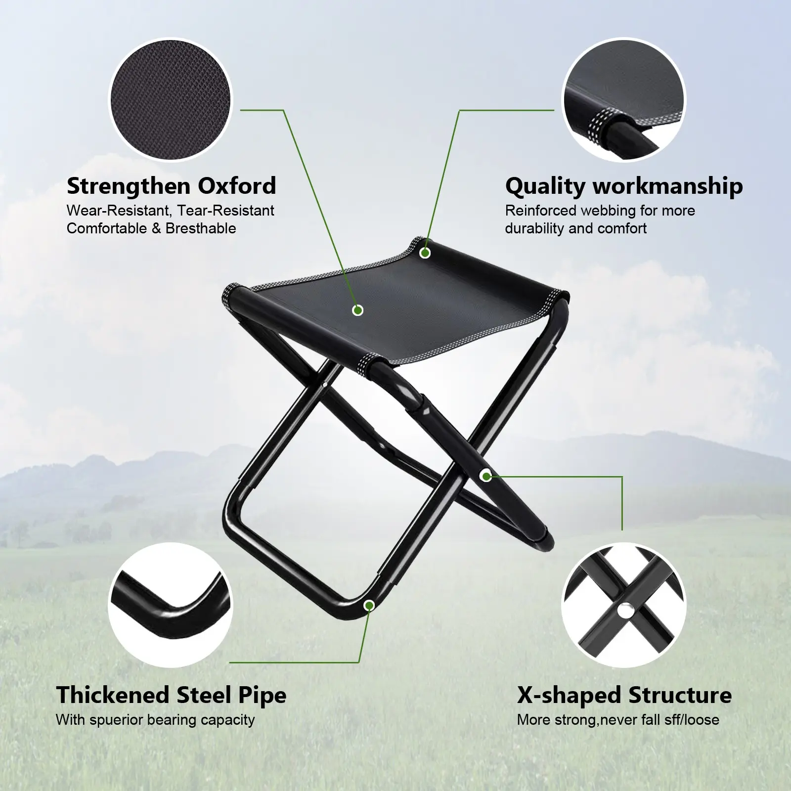 Foldable Chair, Outdoor Camping Picnic Bench, Portable Mini Aluminum Fishing Chair, One-Button Storage, Garden Patio Lounge Chair