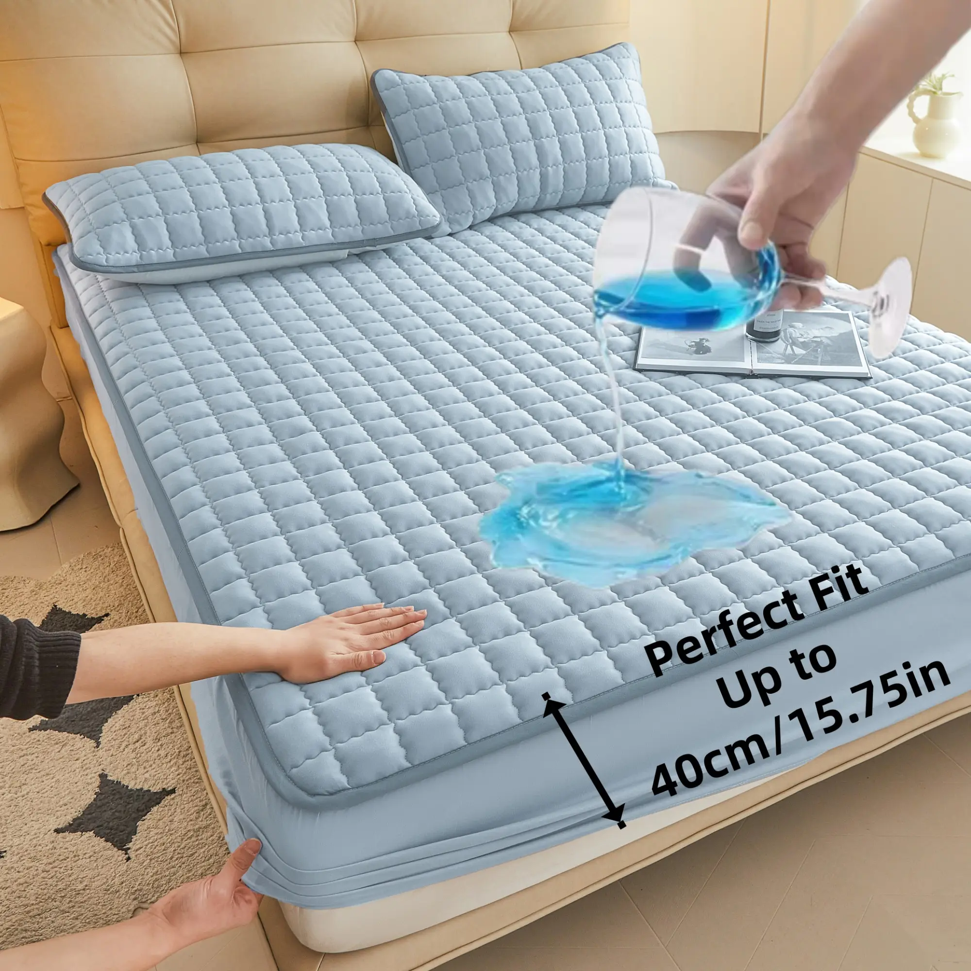 40cm Deep Pocket Bed Skirt, Plain Simple Design, Mattress Protector, Sewn Style, Suitable for Dormitory, Bedroom, Guest Room, Waterproof Mattress Cover