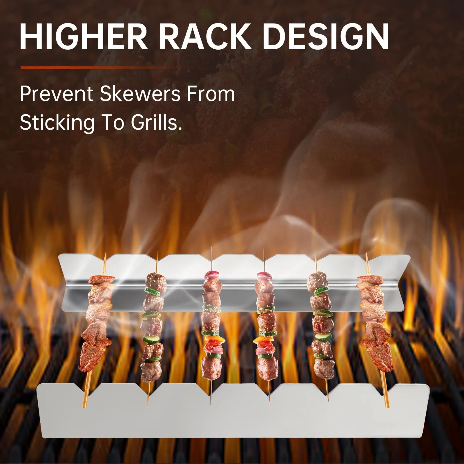 2-Piece Stainless Steel Skewer Holder Set, Easy-To-Clean BBQ Stick Stand, Portable Outdoor Grilling Tool for Camping and Picnics
