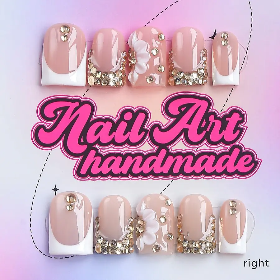 Y2K Style Press-On Nails, 10pcs Handmade Press Ons Artificial Nails, XS-S-M-L Sizes, Perfect for Parties, Includes Jelly Glue, Crystal Stick, File