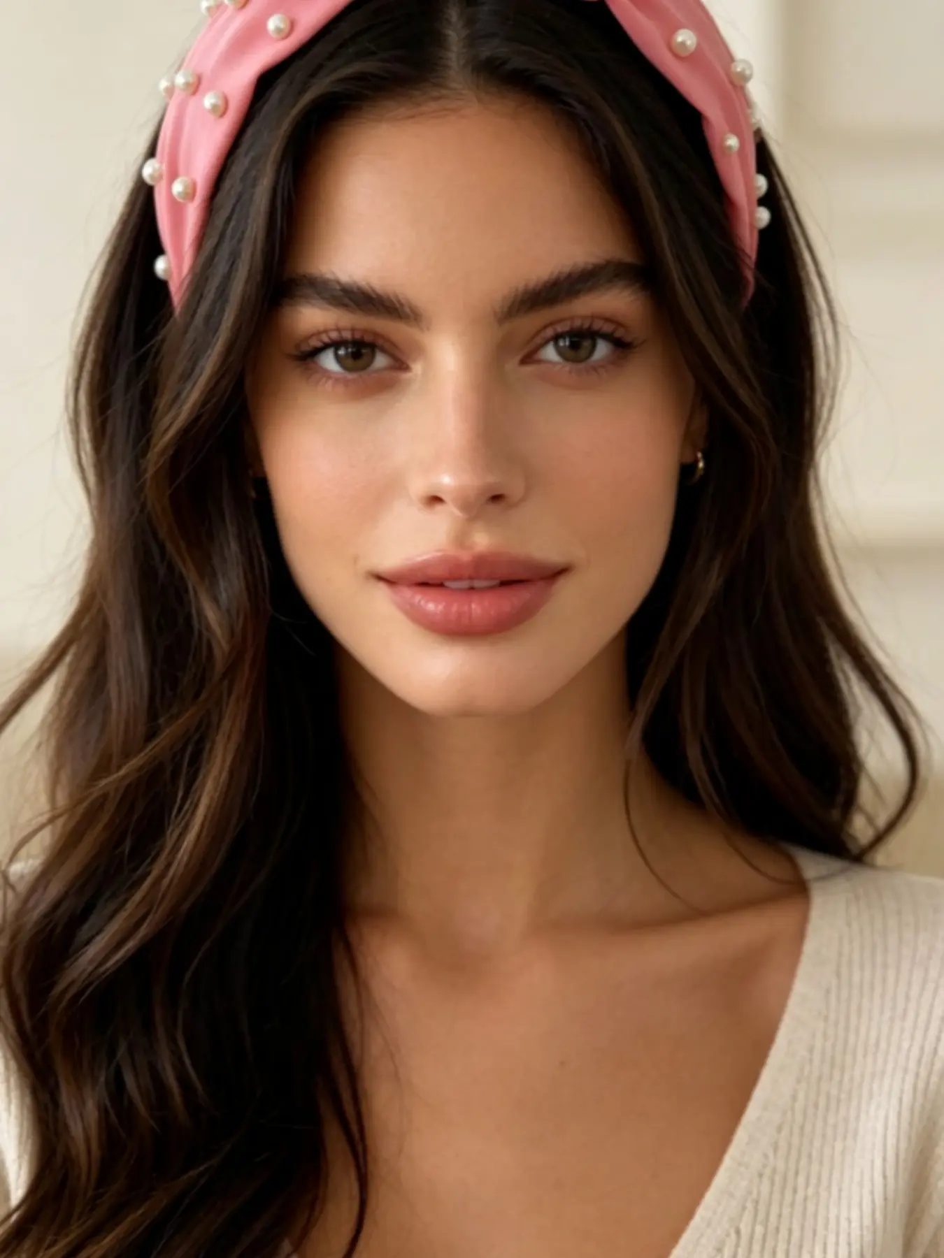 Elegant Pearl Fabric Headband, Rose Tartan, Solid Color, Floral Print, Wide Band, High Crown Pressed Hair Accessory, Suitable for All Occasions