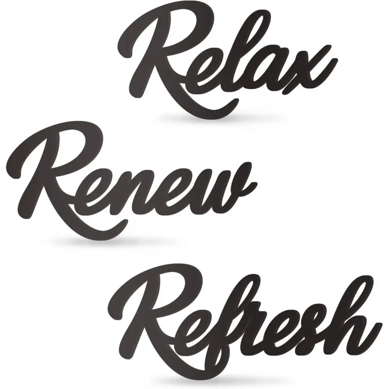 3-piece Bathroom Decor Bathroom Signs Decor Black Wooden Bathroom Sign Bathroom Wall Art Decorative Wall Sign Farmhouse Relax Renew Refresh Sign (Black)