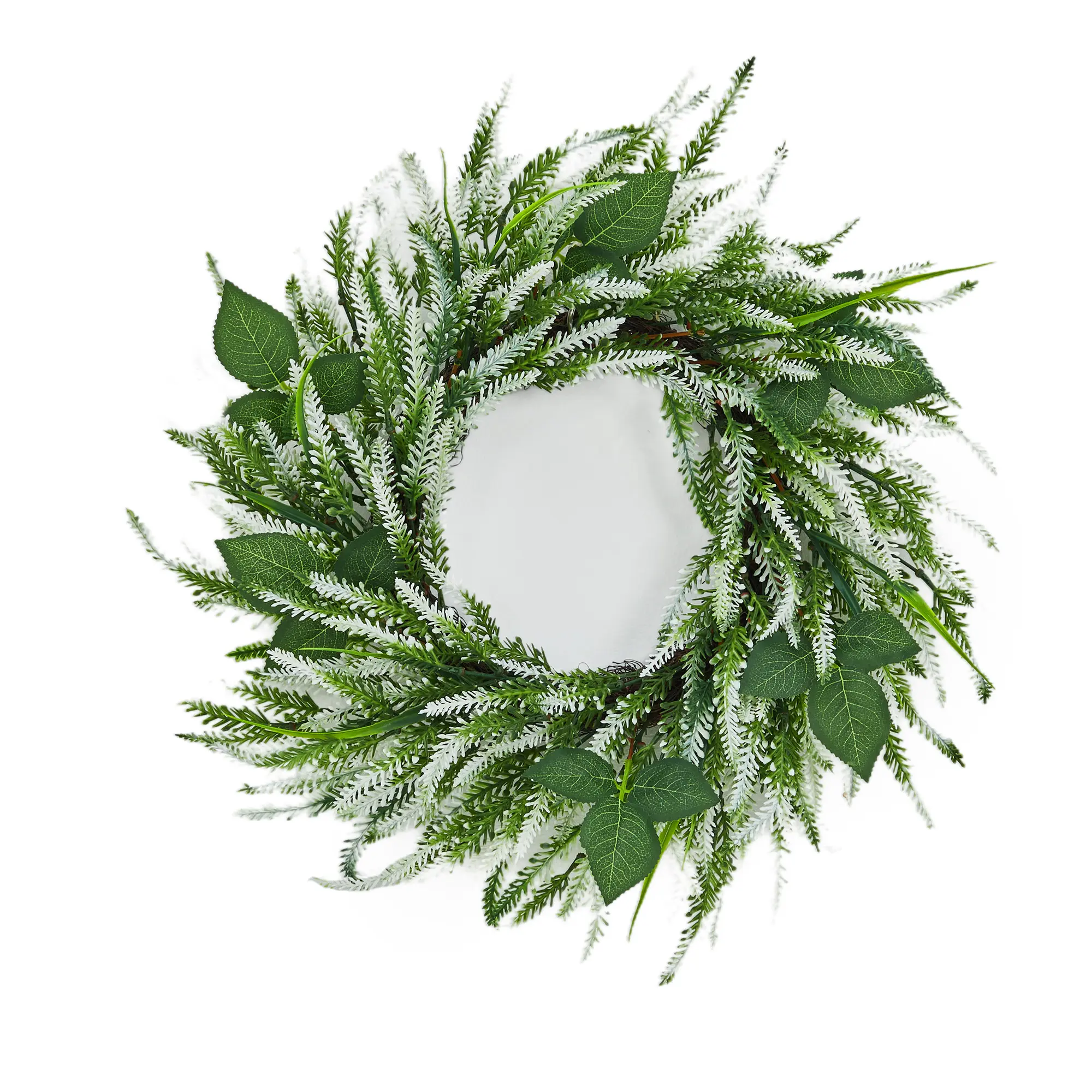20 Inch Farmhouse Artificial Lavender & Rose Leaf Wreath – Faux Greenery for Front Door, Porch