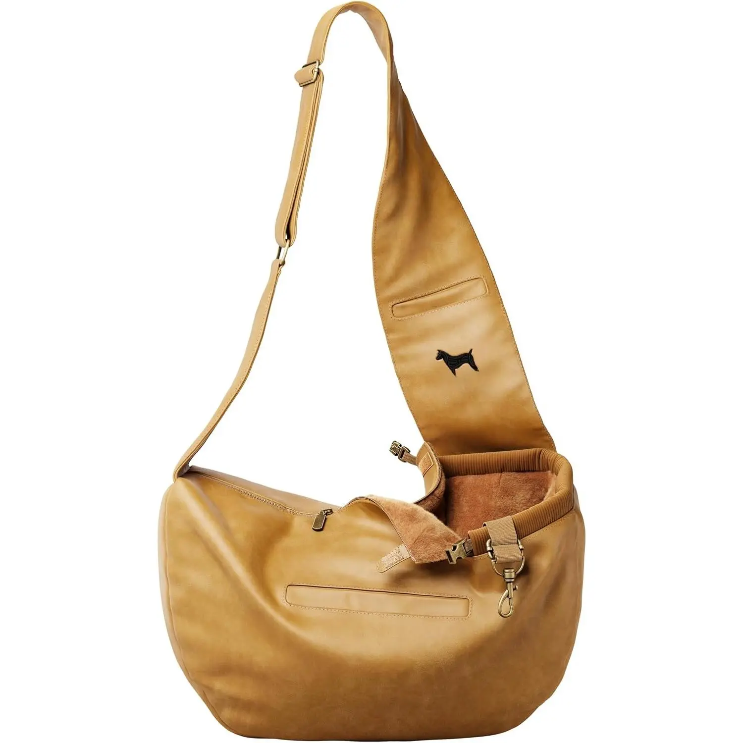 Sling Carrier for Small Dogs 5-18lb,  Sling for Small Dogs and Cats,  Carrier with Adjustable Padded Strap, Vegan Leather Lined with , 3X Safety Features, Machine Washable