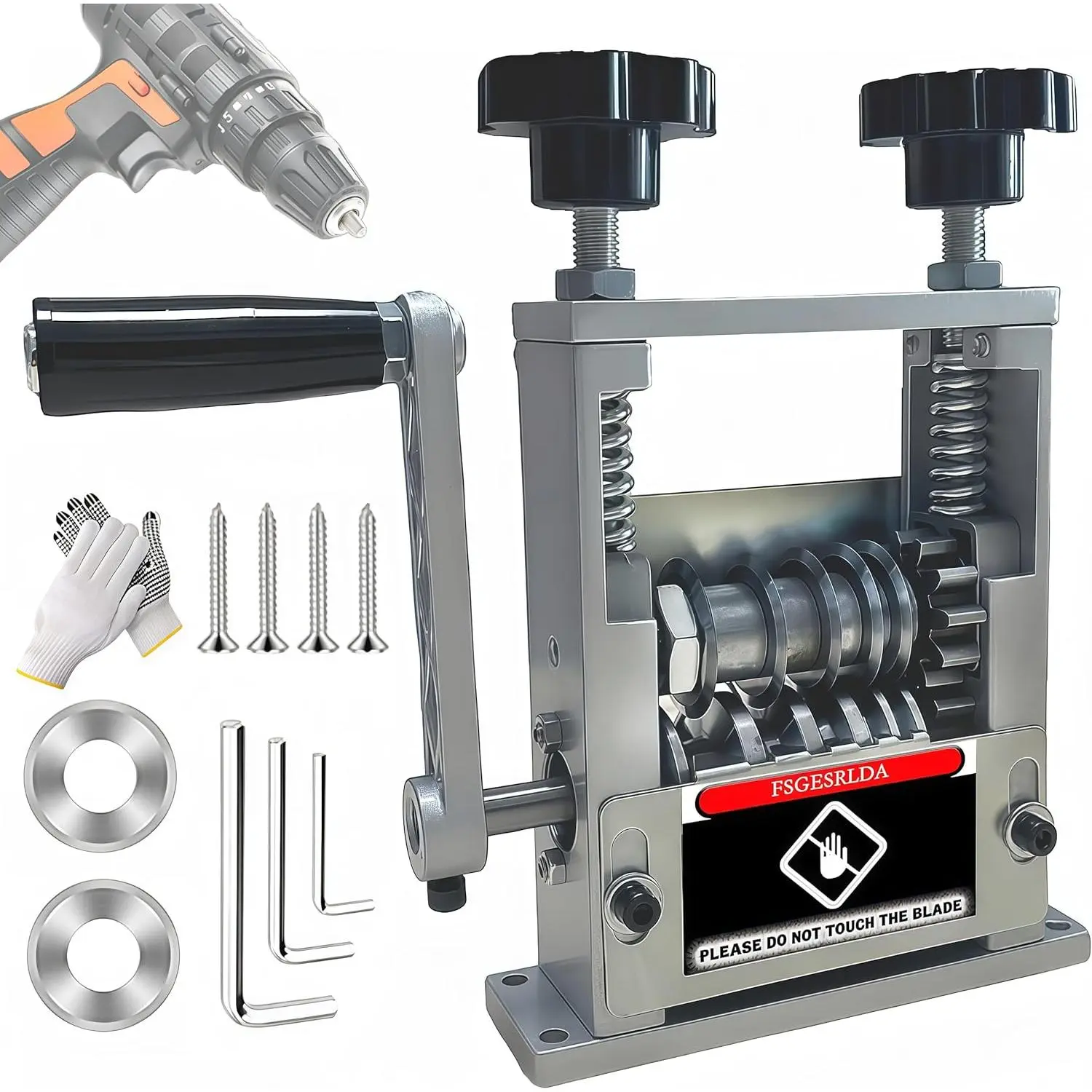Manual Wire Stripper Machine,Drill Powered Hand Crank Wire Stripper Tool With 6 Channels and 5 Blades,Wire Stripping Tool for 0.06"-0.65" Scrap Wire,Scrapping Copper Wire Peeler Machine (Silvery)