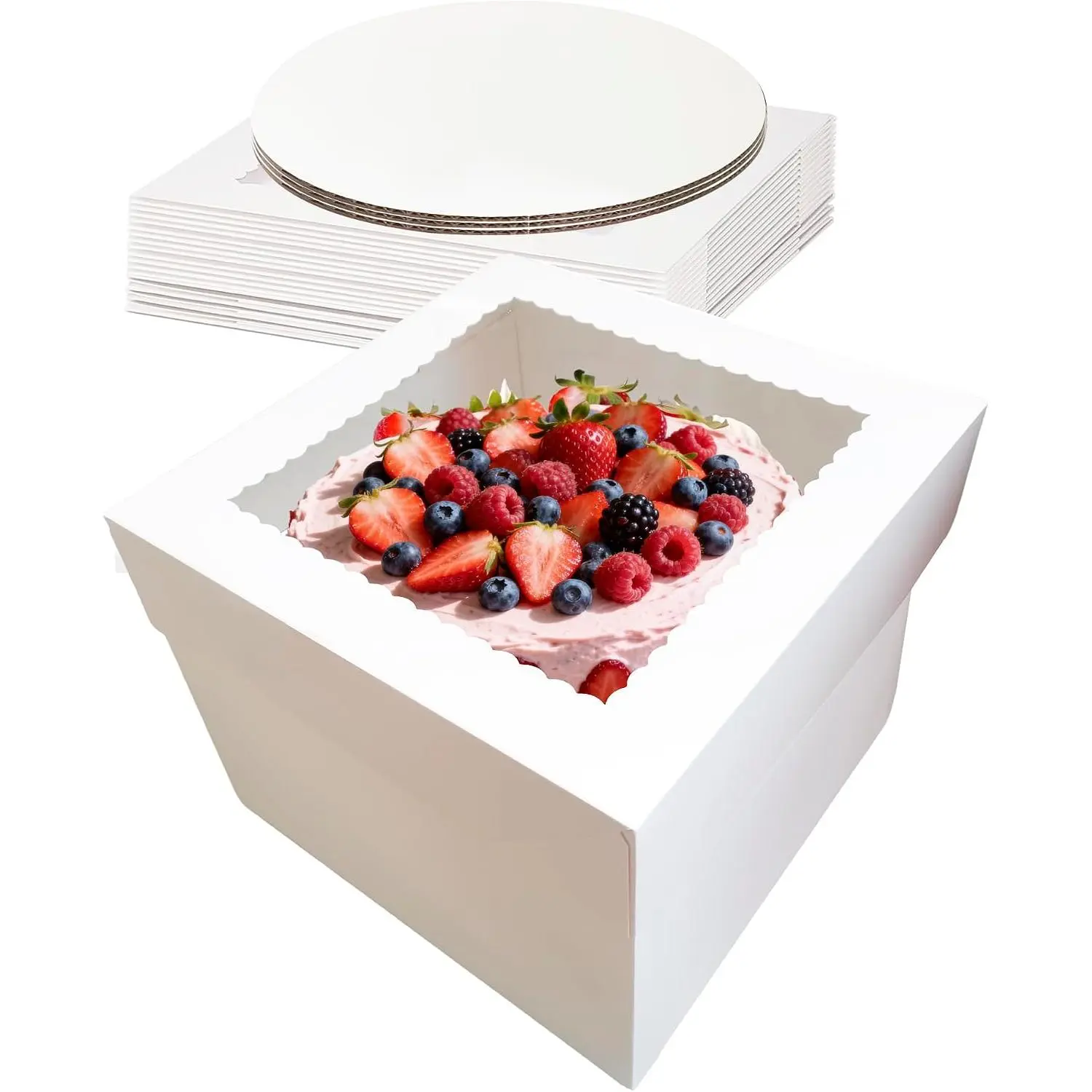 3 Pack Cake Boxes,10x10x8 Inch Tall Cake Box with Cake Boards 10",Disposable Cake Containers with ,White Bakery Boxes with Large Window,for Layer Cakes,Pies,Donuts,Cookies,Wedding,Birthday,Party