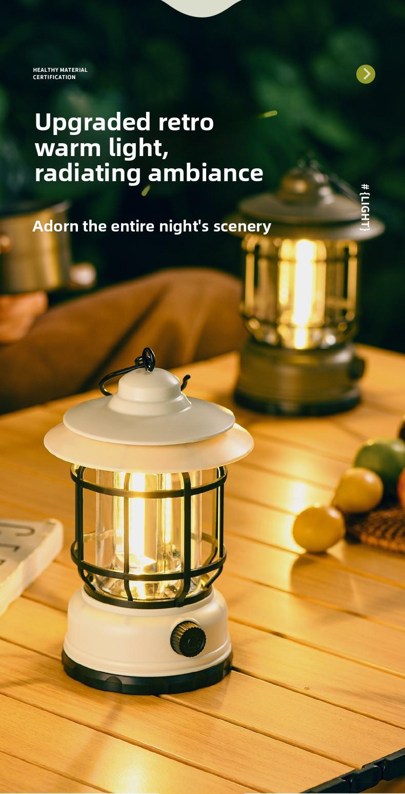 Outdoor Camping Lantern USB Rechargeable LED Light Long Lasting Battery Retro Tent Lamp for Night Market Party Atmosphere Lighting Portable Hiking Lanterns