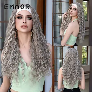 Women's European-American Style Synthetic Full Machine Wig - Gray Headband, Latin American Long Curly, Voluminous, Complexion-Enhancing Fashion Hair Accessory